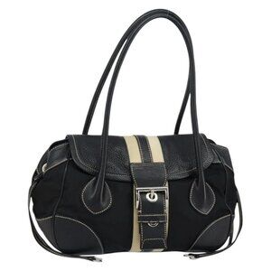 PRADA Shoulder Bag Nylon Leather Black Silver Auth am9430